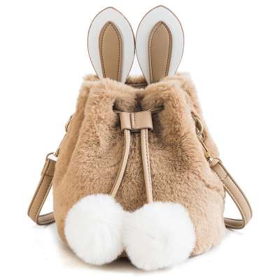 Winter Rabbit shape new cute plush single shoulder bag soft girl bags chain ladys bags